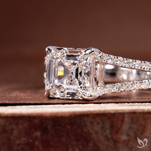 2CT Asscher Lab Diamond Engagement <b>Ring</b> <b>Split</b> Shank Pave Band 10K White Gold IGI Certified - Product Image 2