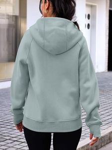 Sudadera con Capucha y Cierre Completo para Mujer, Corte Regular, Color Sólido, Tejido de Algodón y Fibra de Bambú, Ropa de Otoño - Product Image 6