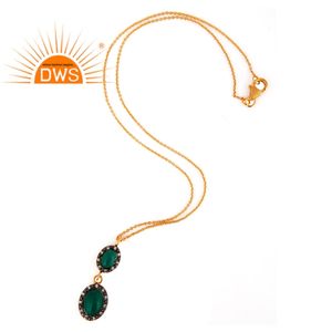 2020 diseñador 18K chapado en oro collar con colgante de plata collar de piedras preciosas de ónix verde Joyería Al por mayor colección clásica - Product Image 4