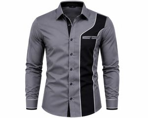 Camisa de Vestir para Hombre con Bloques de Color Geométricos, Manga Larga, Cuello Clásico, Estilo Casual Elegante, Tejido Popelina, Estilo Otoñal - Product Image 3