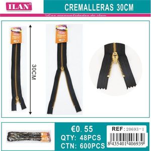 Cerniera Ilan 30Cm con Denti in Metallo Nero per Cucito e Artigianato - Product Image 3