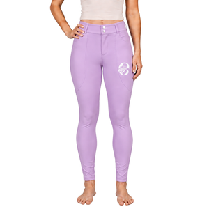 Leggings d'équitation pour femmes, couleur lavande, taille haute, pantalon d'équitation extensible avec grip en silicone et poches - Product Image 1