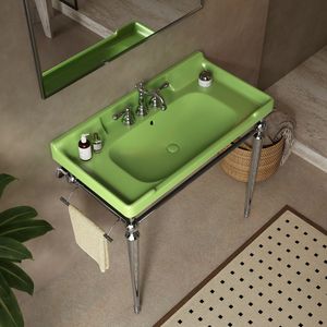 Lavabo da Bagno VICI 36'' in Ceramica Verde, Montaggio a Parete, 3 Fori Pre-Forati per Rubinetto, Base Autoportante in Acciaio Inossidabile - Product Image 2