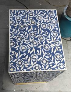 Mesa de Cajones con Incrustaciones de Hueso de ILAHI, Diseño Moderno con Detalles de Ágata, Almacenamiento de Tres Niveles, Mueble Portátil para el Hogar - Product Image 1