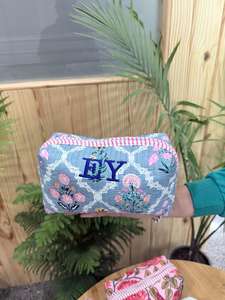 Bolsa de Aseo de Algodón Indio con Estampado de Bloques, Bolsa de Maquillaje, Bolsa de Viaje, Estuche de Maquillaje, Bolsa Combinable, Estuche Acolchado Estilo Boho - Product Image 2