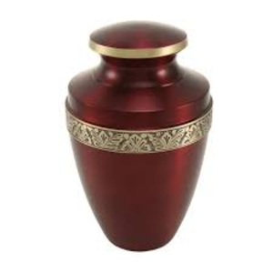 Handcrafted <b>Red</b> Brass Cremation Urn For Human Ashes Adult Elegant Gold Floral Band Decorative Funeral Memorial Urn For Burial - Product Image 2