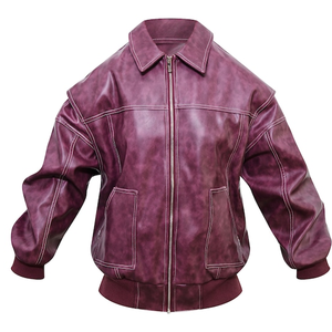 Veste longue oversize en similicuir vieilli bordeaux personnalisée pour sororité, avec logo lettres grecques, style moto vintage pour femme - Product Image 1