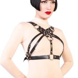 สายรัดหนังสีดำพร้อมห่วงเหล็กและสายรัดปรับได้สำหรับใส่ไปคลับ - Product Image 4