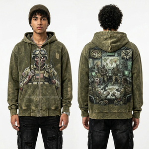 Sudadera con capucha verde neón con lavado ácido para hombre, diseño gráfico personalizado de calaveras y cementerio, estilo oversize, streetwear, estampado de terror, de fábrica - Product Image 3