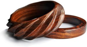 <b>Artificial</b> Wooden Bracelets Set with Brown Leather Accents Boho Style Women's Jewelry From Craft Emporium Exports Uttar Pradesh - Product Image 2