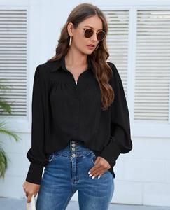 Camisas de Mujer para Primavera, Verano y Otoño, Blusas de Moda de Color Sólido, Manga Larga, Cuello Camisero, Corte Regular, Casual, con Botones Delanteros - Product Image 4