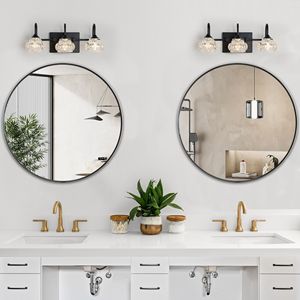 Retro 3-<b>Light</b> Bathroom Vanity <b>Light</b> Fixture Black Finish <b>Crystal</b> Glass <b>Shades</b> Wall Mounted Lighting for Powder Room Vanities (No - Product Image 4