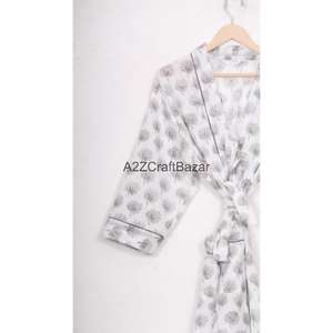 Bata de noche/ropa de casa de algodón 100% con estampado floral, cuello en V, cierre con cordón, largo completo, logo trasero, para mujer, otoño/primavera/verano, para playa - Product Image 5