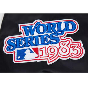 Veste universitaire personnalisée en satin orange et noir pour hommes, veste bomber d'équipe de baseball, uniforme de sport en gros, manteau de sportswear - Product Image 6