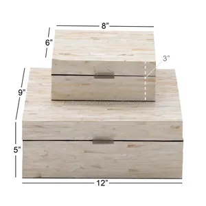 Boîte à bijoux incrustée d'os complexe fabriquée à la main, étui à bijoux décoratif élégant incrusté d'os - Product Image 5