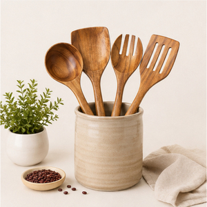 Exclusive Solid Wood 4-Piece Modern Design Cooking Spoons Set <b>Wooden</b> Kitchen Utensils Slotted Spatula <b>Ladle</b> Eco-Friendly - Product Image 6