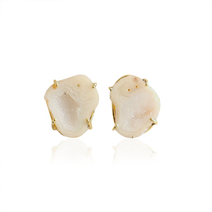 Authentic white geode druzy agate stud <b>earring</b> screw <b>post</b> handmade stud <b>earring</b> handmade <b>earring</b> for her everyday wear fashion - Product Image 1