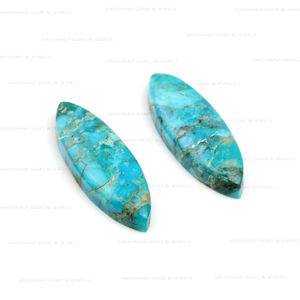 Fourniture en gros Mohave Arizona Turquoise 10x30mm Long Marquise Cabochon à dos plat en vrac pour la fabrication de bijoux - Product Image 4