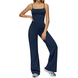 Conjunto de Yoga de 2 Piezas Verde Oliva para Mujer, Leggings de Cintura Alta, Top Corto con Tirantes Finos, Sin Costuras, Elástico en 4 Direcciones - Product Image 6
