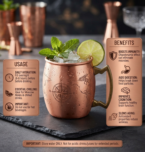 Tasse à boire en cuivre Moscow Mule avec poignée métallique, design haut de gamme, idéale pour la bière, plaquée cuivre, best-seller - Product Image 5