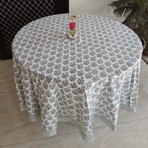 Handmade Pure Cotton Block Printed Floral <b>Round</b> Pattern Tablecloth Indian Farmhouse Style for Home & Weddings - Product Image 1