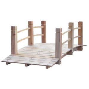 Puente de Jardín de Madera de 1.5 m con Acabado Teñido en Arco, Pasarela con Barandillas para Arreglos Temporales de Exterior, Madera Natural para Patio Trasero - Product Image 2