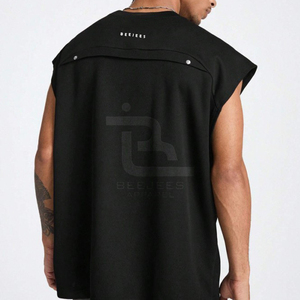 เสื้อยืดแขนกุดฮิปฮอปผ้าเจอร์ซีย์ฟลีซเนื้อผ้าฝ้ายคุณภาพสูง 100% ระบายอากาศได้ดี พร้อมโลโก้และสีตามสั่ง ทรงโอเวอร์ไซส์ - Product Image 3