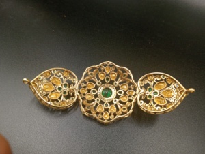 <b>choker</b> in green doublet stone with gold plated in <b>silver</b> 925 metal jewelry for Indian wedding white polki stone in <b>choker</b> - Product Image 5