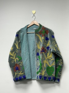 Hand Embroidered <b>Velvet</b> Bomber <b>Jacket</b> <b>Women</b> Boho Folk Art Long Sleeve Reversible Eco-Friendly Breathable Floral Pattern Cotton - Product Image 2