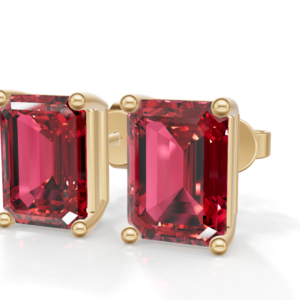Pendientes de compromiso para mujer con rubí de corte esmeralda, chapados en oro, plata de ley 925, gema solitaria, certificado IGI, engaste de garra - Product Image 2