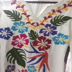 Robe moderne Boho Chic Maxi pour femmes Placement de luxe Broderie Manches chauve-souris Coton ample Style décontracté Taille XL Naturel pour - Product Image 2