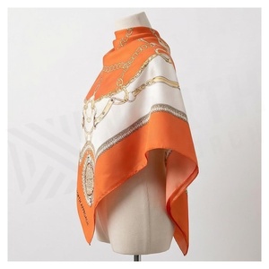 NORTH APPROACH Women's Square Silk Scarf Orange Chain Print Luxury Fashion Accessory All Seasons - Product Image 3