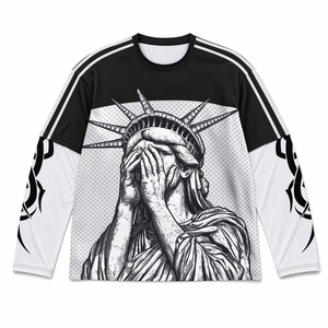 Camiseta de manga larga con estampado de la Estatua de la Libertad para hombre, estilo urbano, cuello redondo, de secado rápido, tejido de punto, corte regular - Product Image 1