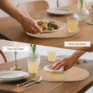 Napperon en jute naturel tissé tapis de table ovale fait à la main écologique décor de table à manger pour la maison cuisine restaurant - Product Image 3