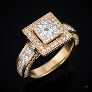 Anillo de cóctel de oro amarillo de 14 quilates con diamante talla esmeralda y halo doble, diamantes pavé, tallo dividido, certificado IGI, anillo de lujo para mujer - Product Image 1