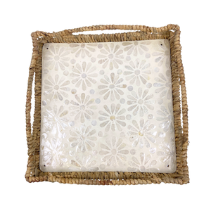 ถาดเสิร์ฟ MDF ทรงสี่เหลี่ยมผืนผ้าทำด้วยมือพร้อมฝาปิดสีขาวฝังลายดอกเดซี่ทำด้วยมือถาดสำหรับตกแต่ง - Product Image 2