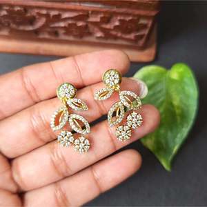 Bridal Wedding Gold Plated Necklace Earrings Ring Set with Zircon Stones Oxidized Polish Finish - Product Image 5