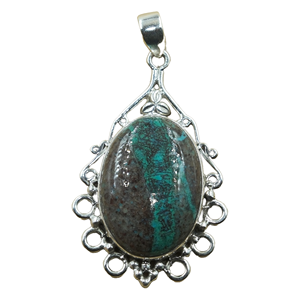 Pendentif en chrysocolle naturelle, argent sterling 925, fait main, forme ovale vintage, design filigrané, bijoux pour femme, cadeau pour elle - Product Image 1
