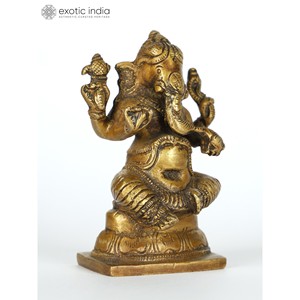 รูปปั้นพระพิฆเนศขนาดเล็ก3นิ้วทำด้วยมือรูปปั้นทองสัมฤทธิ์อินเดีย - Product Image 3