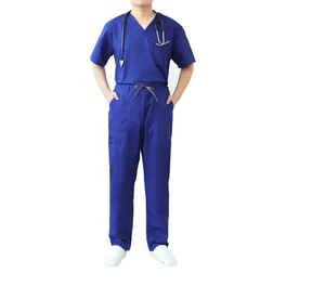 2026 Men's Cotton Corduroy Scrub Set Modern Fit <b>Top</b> Drawstring Waist Pant Breathable High Quality for Hospital Use - Product Image 5