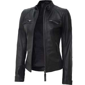 Nouvelle veste de moto en cuir de vache matelassée pour femmes, mode streetwear, hiver, couleur unie, grande taille - Product Image 5