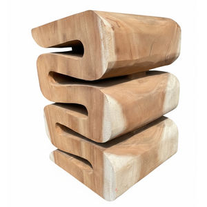 Tabouret en bois de Suar massif au design ondulé, chaise sculpturale unique pour entrée, idéal pour l'ameublement d'hôtels de charme et l'esthétique rustique des maisons. - Product Image 5
