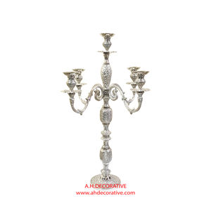 Candelabros de lujo de 5 brazos niquelados para decoración de boda interior y exterior diseño en relieve candelabros hechos a mano de aluminio - Product Image 6
