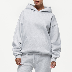 Sudadera con Capucha Extra Grande para Mujer, Color Gris Sólido, Hombros Caídos, Forro Polar, Estilo Casual para Otoño - Product Image 3