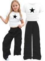 Nuevo Conjunto de Dos Piezas Personalizado en Color, Estrella de Cinco Puntas, Estilo Europeo, Camiseta de Manga Larga Ajustada Informal para Niñas