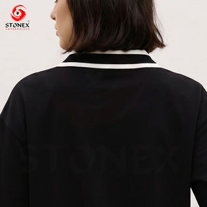 Camiseta Polo Negra Extra Grande para Mujer, Algodón Premium, Corte Holgado, Ropa Urbana de Moda, Fabricante de Ropa con Logotipo Personalizado - Product Image 2