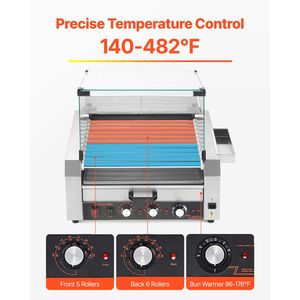 Griglia per Hot Dog in Acciaio Inox da 30W con 11 Rulli, Macchina per Salsicce da 1950W, Copertura Scaldapanini, 3 Te-for per Griglie BBQ - Product Image 2