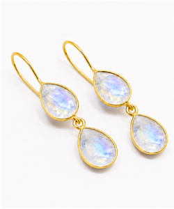 Pendientes Colgantes de Piedra Lunar Arcoíris en Forma de Lágrima, Plata de Ley 925, Chapados en Oro |   Pendientes colgantes de piedra lunar en forma de pera |   Regalo Hecho a Mano - Product Image 2