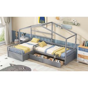 Letto a piattaforma grigio a una piazza e mezza con tre cassetti contenitore per bambini - Product Image 4