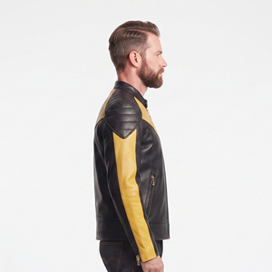 <b>Men's</b> Slim Fit Cowhide Motorcycle <b>Jacket</b> <b>Men</b> Zip-Up <b>Leather</b> Biker <b>Jacket</b> <b>Mens</b> Stand collar <b>Leather</b> Motorcycle <b>Jackets</b> - Product Image 3